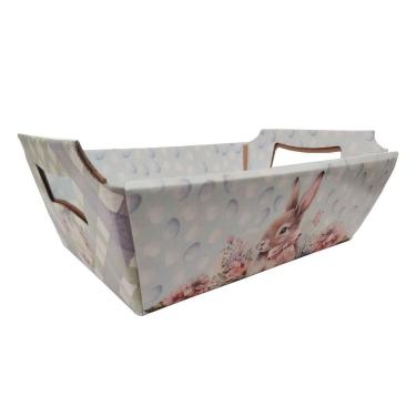 Imagem de Cesta de Páscoa Coelhinho e Flores 22cm X 15cm para Ovos e Chocolates Carber Embalagens