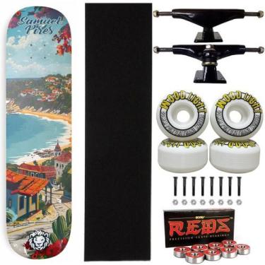 Imagem de Skate Lyons Maple Montado 8.0 Red Bones Roda Wood Light 53mm Cor:AzulT