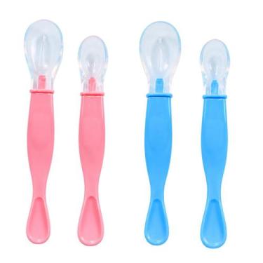Imagem de Kit Talher Infantil Silicone Ponta Dupla Auxilio Alimentar para Papinh