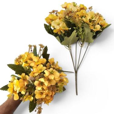 Imagem de Buquê De Hortênsias Cores Flor Permanente Artificial 28cm Cor:Amarelo 