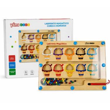 Imagem de Jogo Educativo Labirinto Magnético Cores E Números Madeira - Yins Kids