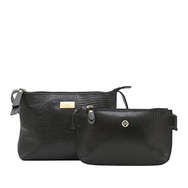 Imagem de Kit Bolsas Transversais de Couro Legítimo Mariart 2190 + 201l (Preta)
