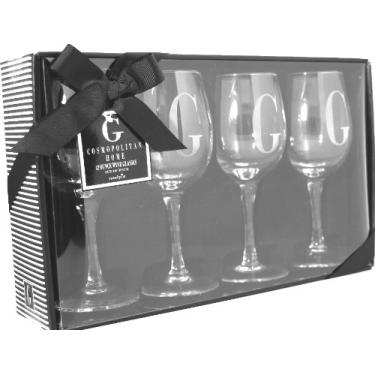 Imagem de Cosmopolitan Home by Mud Pie, conjunto de 4, copos de vinho com haste de 355 ml com G monogramado