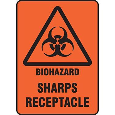 Imagem de Accuform Placa adesiva de Dura-Vinil Signs MBHZ516XV, Legend "Biohazard Sharps Receptacle", 25,4 cm de comprimento x 17,8 cm de largura x 0 cm de espessura, preto em laranja-vermelho