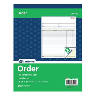Imagem de Adams Livro de pedidos, 2 partes, sem carbono, branco/canário, 8-3/8 x 10-11/16 polegadas, 50 conjuntos por livro (DC8100)