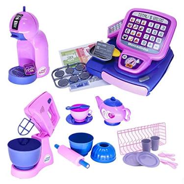 Imagem de Kit Menina Expresso Bolo Brinquedo Café Batedeira Forma 32pç
