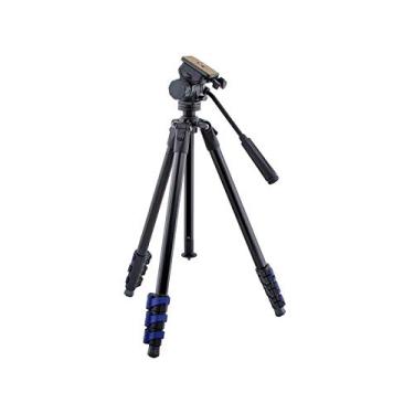 Imagem de Greika Tripé Profissional Wf-5316 Hidráulico para Filmagem e Câmera DSLR Azul de Metal com Cabeça de Bola