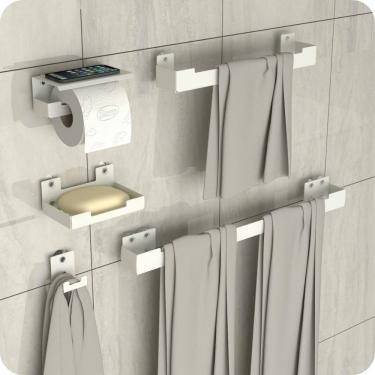 Imagem de Kit Acessórios Para Banheiro Com Ventosa 5 Peças Branco ELG