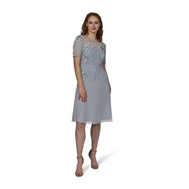 Imagem de Adrianna Papell Malha feminina com contas e chiffon midi, Azul mesclado, 36