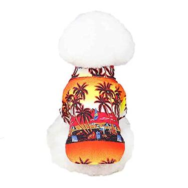 Imagem de Camiseta de cachorro estilo havaiano fina verão casual gato roupas de praia pet macio respirável confortável colete para cães pequenos, médios, vermelho, GG (4