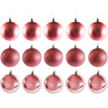 Imagem de Bola De Natal Mista Fosca/Lisa/Glitter Rose Com 30 Peças 4Cm