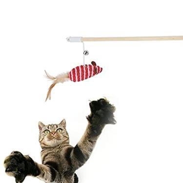 Imagem de Pokerty9 Brinquedo de varinha de gato, palito de madeira, brinquedo interativo para gatos para animais de estimação