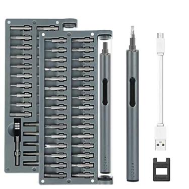 Imagem de YONTYEQ Mini chave de fenda elétrica, caneta de parafuso elétrica, conjunto de chaves de fenda de precisão, kit de ferramentas de reparo portátil, 55 bits de precisão, luz LED e tapete magnético, reparo prático para celular, relógio, câmera, laptop