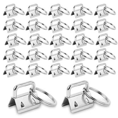 Imagem de WENCHENG Pacote com 100 chaveiros, chaveiro em tom de prata de 2,5 cm com chaveiro para chaveiro, cordão de chaveiro, suprimentos de hardware para fazer chaveiro