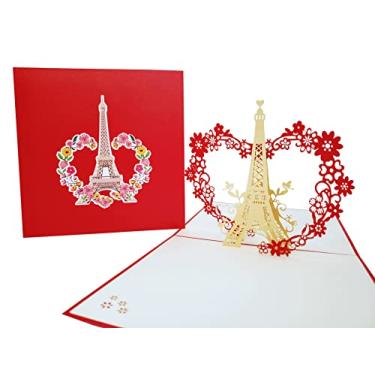 Imagem de iGifts And Cards Cartão pop-up Torre Eiffel com amor – cartão fofo para esposa, cartão de aniversário de parabéns, pensando em você, dia dos namorados, decoração temática de Paris, noivado de filha romântica