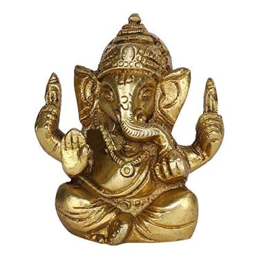 Imagem de GURUJEE Estátua de latão Idol Ganesha pequena Ganpati Murti para presentes de mandril Pooja, Antiguidade, Dourado, Medium, 1