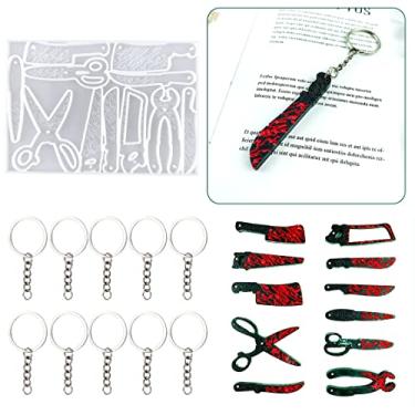 Imagem de HyzaPhix Moldes de resina tesoura molde de fundição epóxi molde de silicone fabricação de joias suprimentos com furos para bricolage fazendo pingente ornamentos de decoração de Halloween (11 formas + 10 chaveiro)
