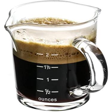 Imagem de QWORK Copo de dose expresso com alça, pacote com 2 copos medidores de bico duplo de 85 g copo de leite com duas balanças (OZ e ml)