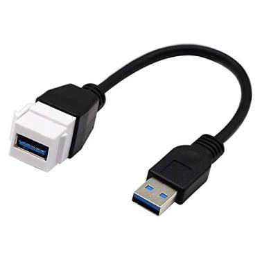 Imagem de Halokny Cabo de inserção de conector Keystone USB 3.0, Haokiang USB 3.0 A fêmea para USB A 3.0 macho Keystone inserção placa de parede painel adaptadores cabo conector - 20 cm/8 polegadas (USB3.0 M/F)