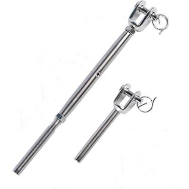 Imagem de Kit de ferragens de trilhos de cabo de convés de aço inoxidável 316 de grau marítimo para trilhos de escada, inclui fivela de pino de manivela, encaixe de extremidade de garfo, adequado para cabo de corda de 3/16"