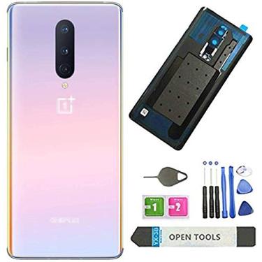 Imagem de Para Oneplus 8 Tampa traseira de vidro de reposição com lente de vidro para câmera Oneplus 8 16,6 cm + ferramentas de pino de ejeção de adaptador (brilho interestelar)