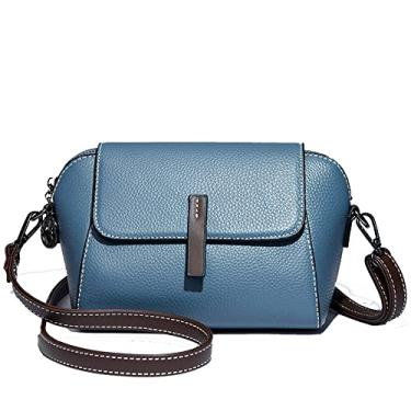 Imagem de ANNI RIEL Bolsa transversal pequena feminina de couro legítimo, bolsa de mão, moderna, casual, bolsa de ombro com bolso lateral, Azul