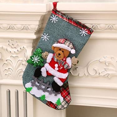 Imagem de KiKiYe Meias de Natal com boneco de neve, Papai Noel, alce, urso estampado, saco de presente de Natal, lareira, decoração de árvore de Natal
