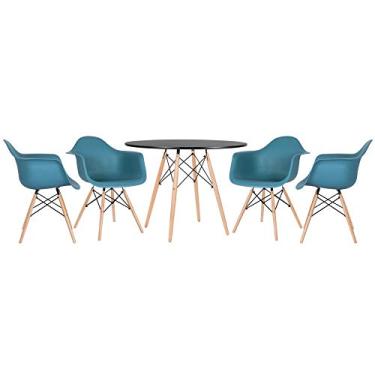 Imagem de KIT - Mesa Eames 100 cm preto + 4 cadeiras Eames DAW turquesa