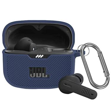 Imagem de Miimall Capa compatível JBL Tune 230NC TWS, chaveiro antiperda, capa protetora de silicone macio resistente a arranhões com mosquetão (azul)