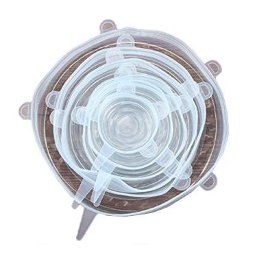 Imagem de Conjunto de tampas elásticas de silicone para cozinha com 6 peças, tampas reutilizáveis Insta Tampas de silicone reutilizáveis para substituição de vários tamanhos, seguro para geladeira e micro-ondas