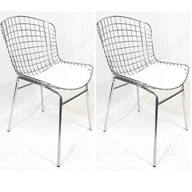 Imagem de Kit 2 Cadeiras BERTÓIA cromada assento branco tubular - Poltronas do Sul