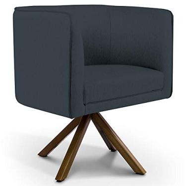 Imagem de Poltrona Decorativa Base Giratória de Madeira Betina D02 Linho Chumbo C-465 - Lyam Decor