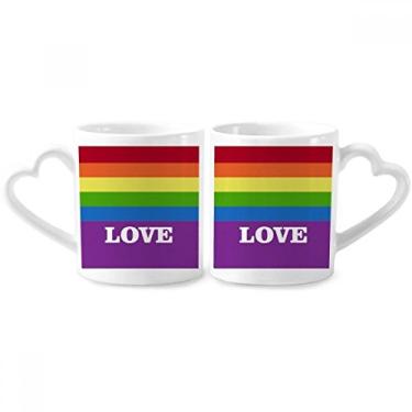 Imagem de Love LGBT Rainbow Homo Couple Conjunto de canecas de porcelana para casal amante de cerâmica alça de coração