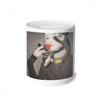 Imagem de DIYthinker Beleza gato preto estilo chinês caixa de dinheiro caixa de cerâmica porta-moedas presente de cofrinho