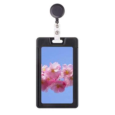 Imagem de Estojo retrátil para cartão de crachá azul rosa belas flores