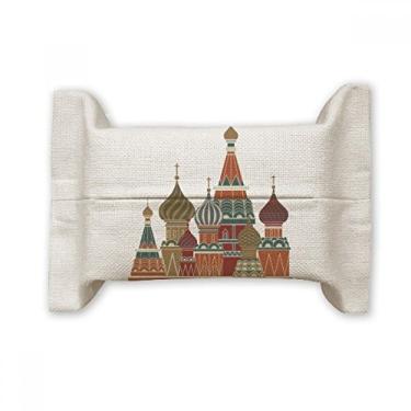 Imagem de Bolsa de linho de algodão para lenços faciais quadrados vermelhos com design de catedral da Rússia