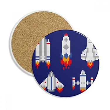 Imagem de Space Ship Rocket Astronomy Pixel Porta-copos Caneca de proteção de mesa Pedra absorvente