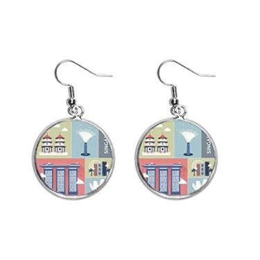 Imagem de Brinco feminino Singapura arranha-céus com pontos famosos de orelha pendentes prata