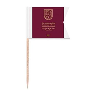 Imagem de Sinalizadores de palito de dente com bandeira finlandesa exclusiva da turista, marca de etiquetagem para bolo de festa, comida de queijo