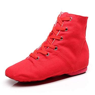 Imagem de Bota de dança masculina YOYODANCE Soho de lona com cadarço e salto baixo para prática de jazz preto e vermelho, Vermelho, 10