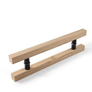 Imagem de Maçaneta da porta de vidro duplo de madeira maciça costas com costas Casa de banho Maçaneta da porta deslizante em formato de H em forma de H, B, 40x40mm, Comprimento 300mm