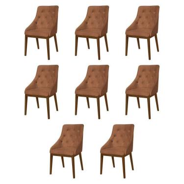 Imagem de Kit 8 Cadeiras De Jantar Estofada Capitonê Couro Pu Caramelo Madeira Maciça Imbuia Marrom