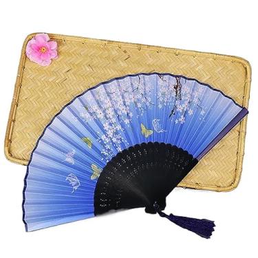 Imagem de EEASSA Leque dobrável vintage de seda leque dobrável retro chinês japonês bambu leque dobrável ventilador de mão dança ventilador de mão decoração de casa ornamentos artesanato ventilador de presente acessórios decorativos feitos à mão (cor: 03)