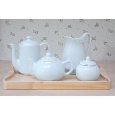 Conjunto para Chá Bule Açucareiro Leiteira Porcelana Paddy Branco