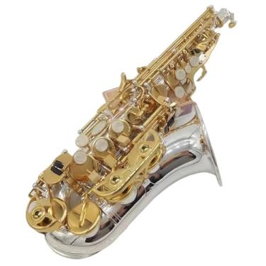 Imagem de Saxofone Soprano Curvo Profissional, Instrumento Musical De Sax Com Chave Dourada E Cobre Branco saxofone de estudante (Color : Ordinary bag)