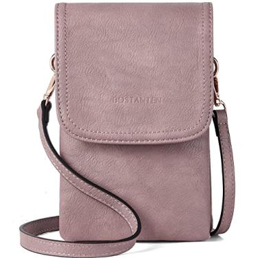 Imagem de BOSTANTEN Bolsa tiracolo feminina feminina de couro vegano, bolsa de celular com alça ajustável, A-06-lavanda roxa, Small, Bolsas transversais pequenas para mulheres
