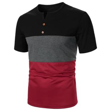 Imagem de Floerns Camiseta masculina colorblock manga curta meio botão entalhado pescoço treino camiseta, Preto e vermelho, M