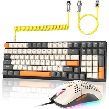 Imagem de Combo de teclado e mouse mecânico para jogos ZIYOULANG K3 – Interruptor azul retroiluminado RGB de 98 teclas, mouse ultra-leve, design compacto, cabo enrolado com fio para PC/Mac/Windows (brilho)