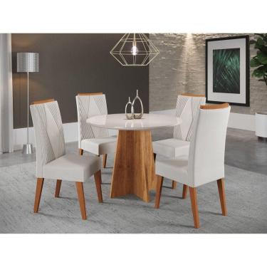 Imagem de Mesa de Jantar Redonda Riu com 4 Cadeiras Vegas Mel/Marfim/Off White