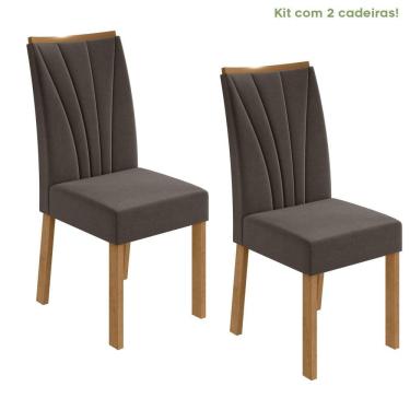 Imagem de Conjunto 2 Cadeiras para Sala de Jantar Estofadas Apogeu Amêndoa Clean/Veludo Liso Marrom